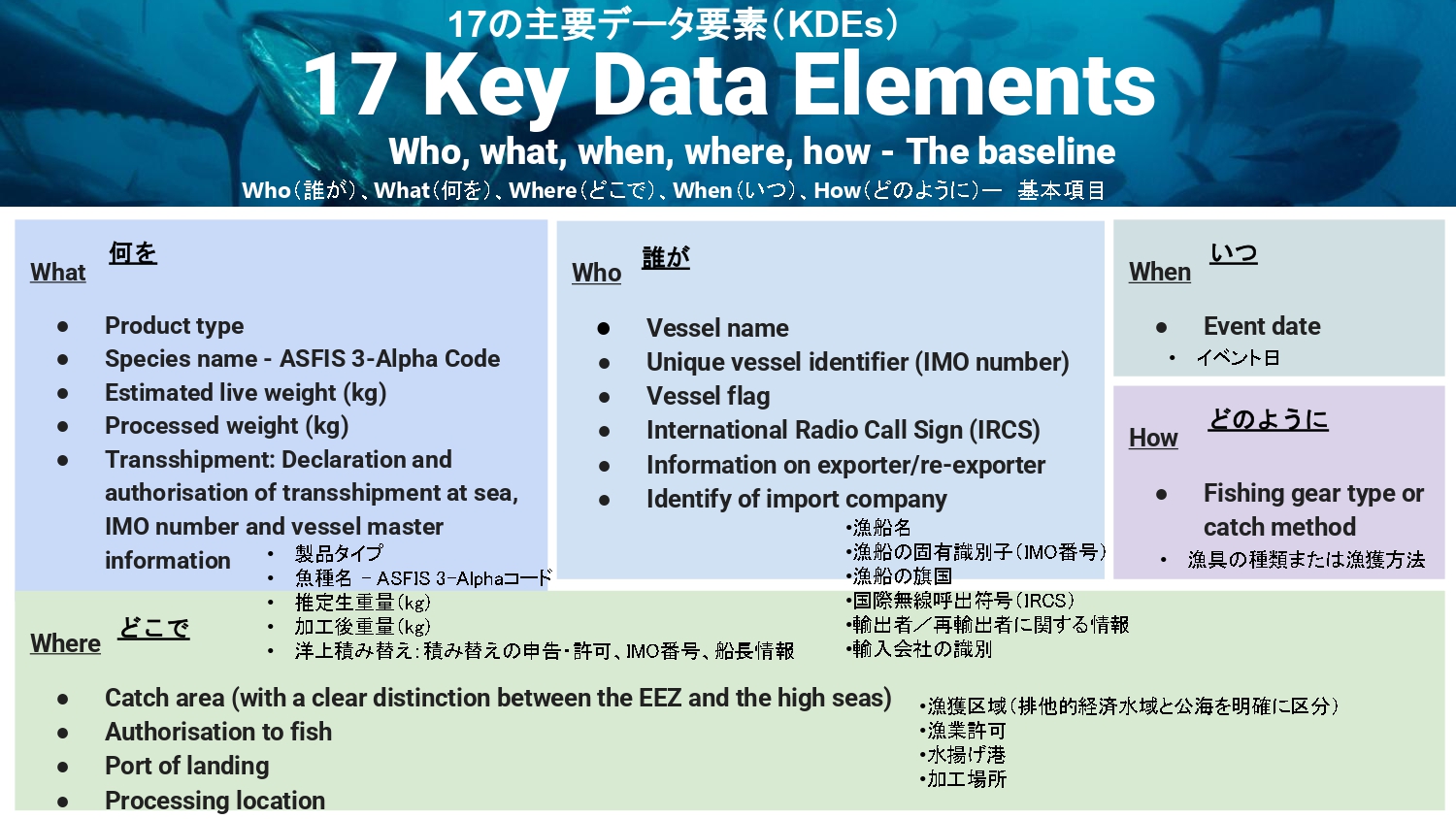 EU IUU連合が収集を推奨する最低限の基盤としての17項目の主要データ要素 （資料提供：EU IUU連合） 